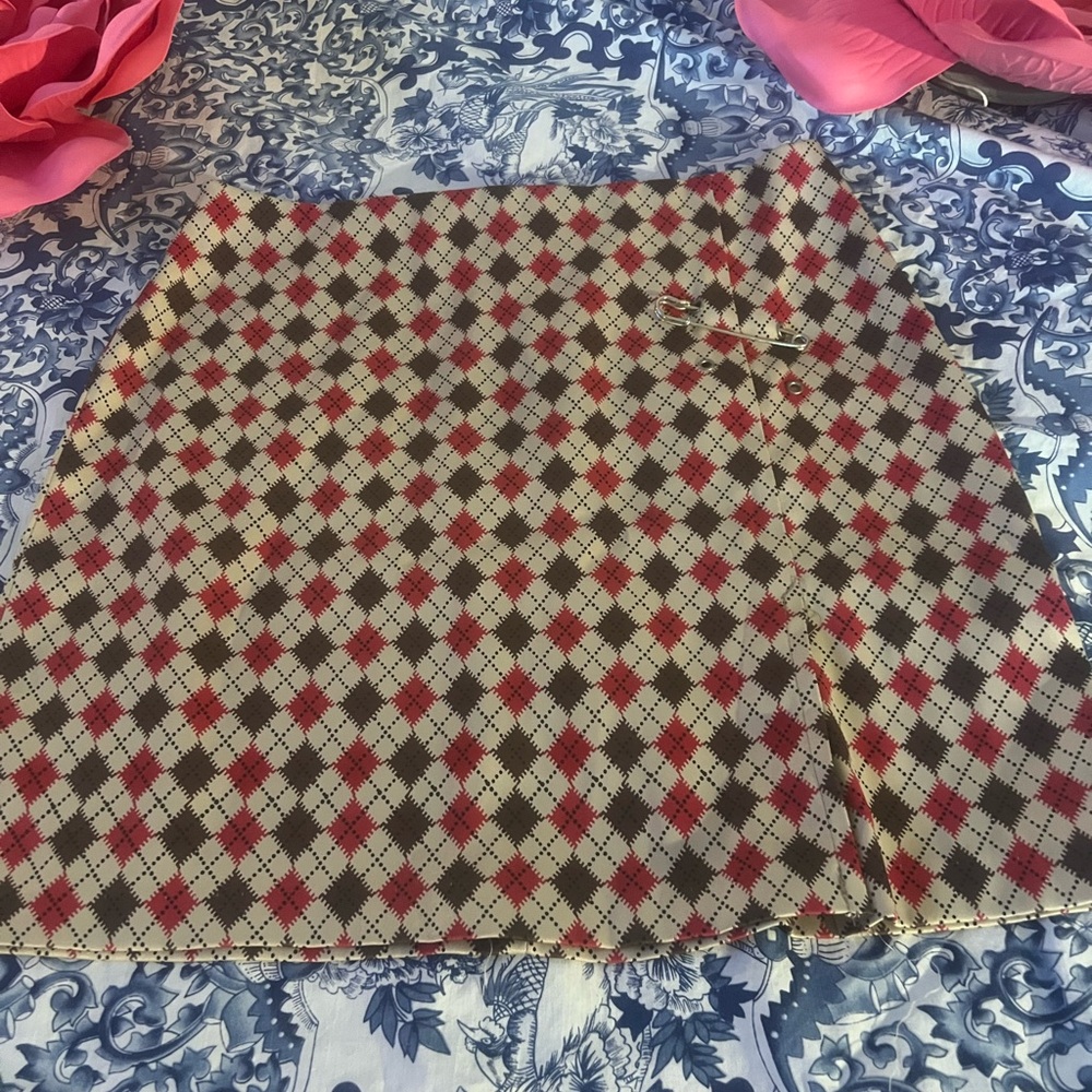 Brown and Green Asymmetrical Pencil Mini Skirt